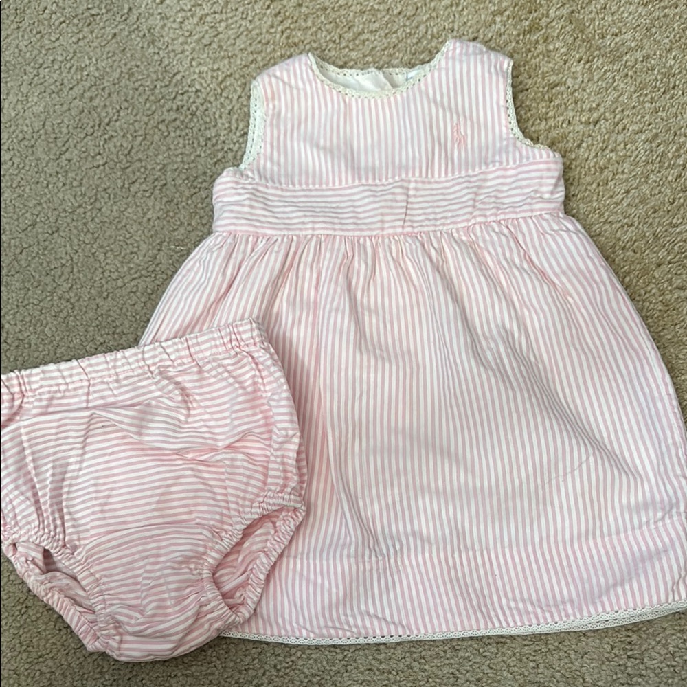 Ralph Lauren Pink Striped Baby Dress with Bloomers